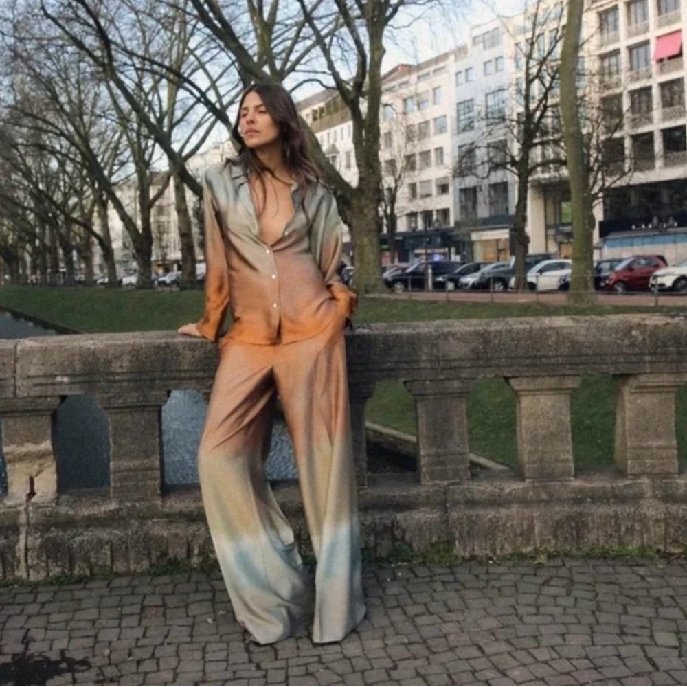 Zara CO-ORD Set Tie Dye Print Brown Green XS